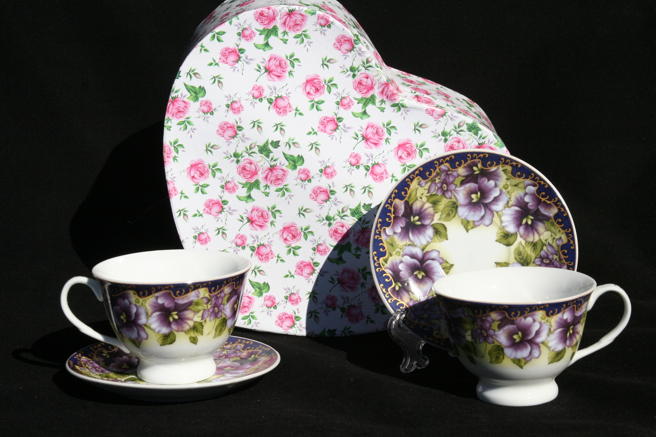 Purple Pansy Cavalier 2 Cup & Saucer Set